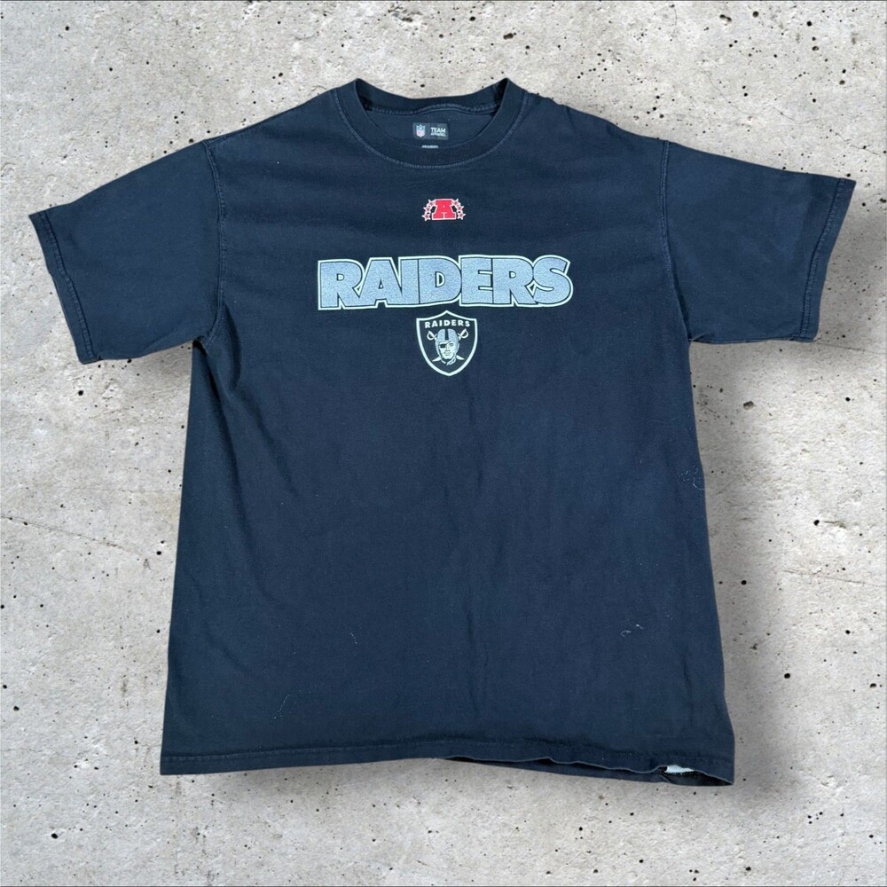 Vintage NFL Team Apparel Raiders Graphic Spellout Black Shirt Mens Large L